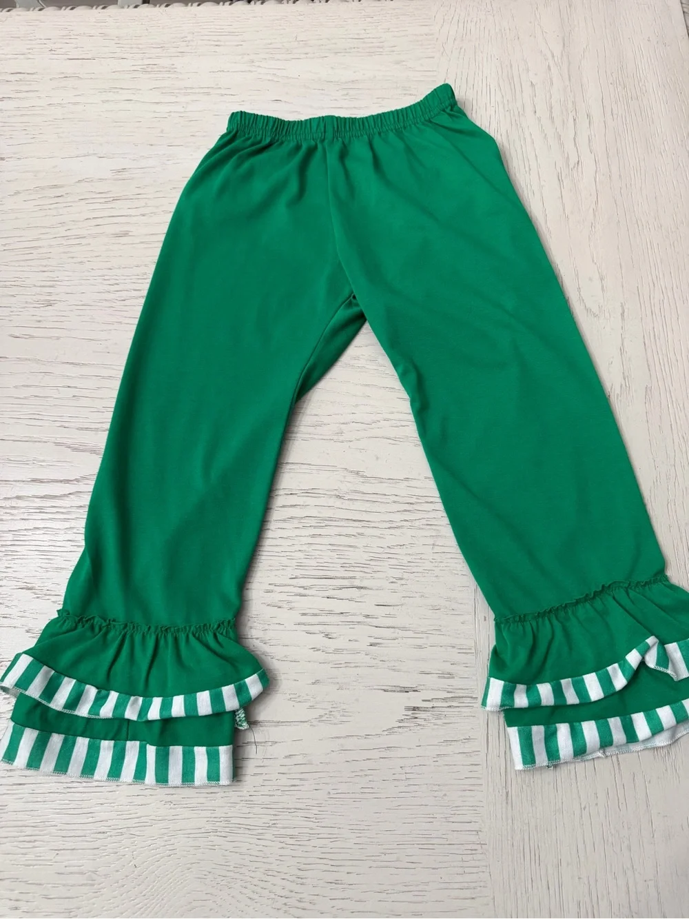 Green White Striped Duck Appliqué Two Piece Thanksgiving Fall Boutique Set 5 Yrs